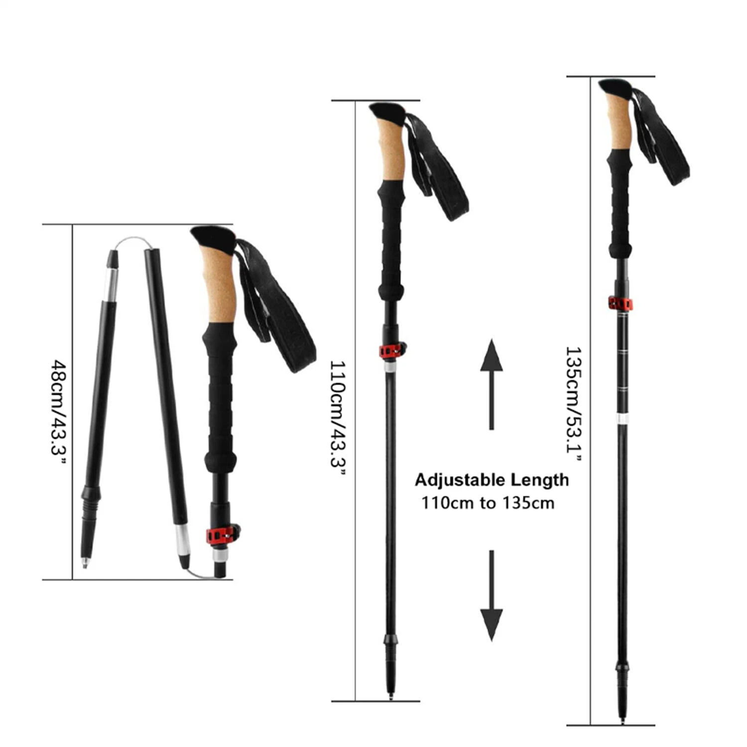 Escalade en montagne EVA Poignée en liège Pôle de randonnée matériel longueur 135cm Poids 730g Stick Trekking durables