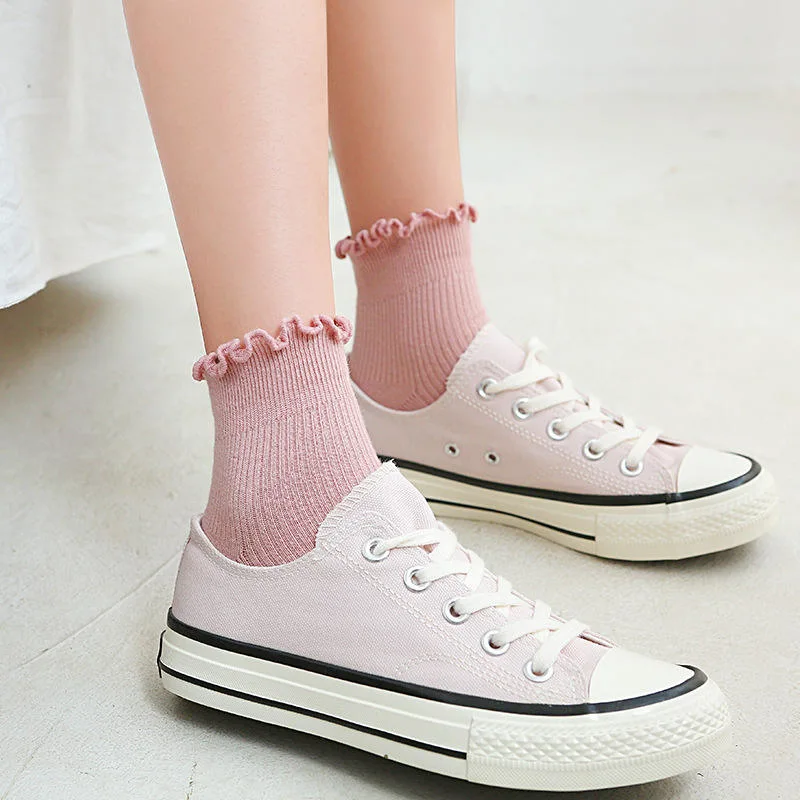 Vintage Princess Lovely Cute Sweet Frilly Short Cotton Plain Socks