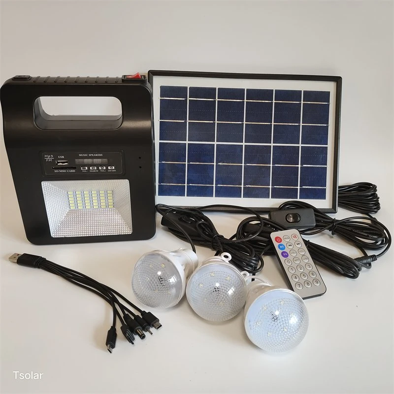 Sistema de Iluminación de Energía Solar 10W Mini Kits de Iluminación Solar con Radio FM y MP3 función de cargador móvil