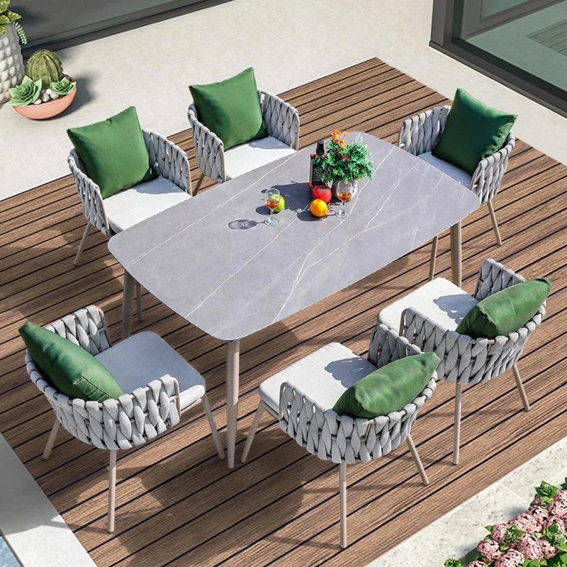 Outdoor-Aluminium-Rahmen Couchtisch Seil Stühle Set