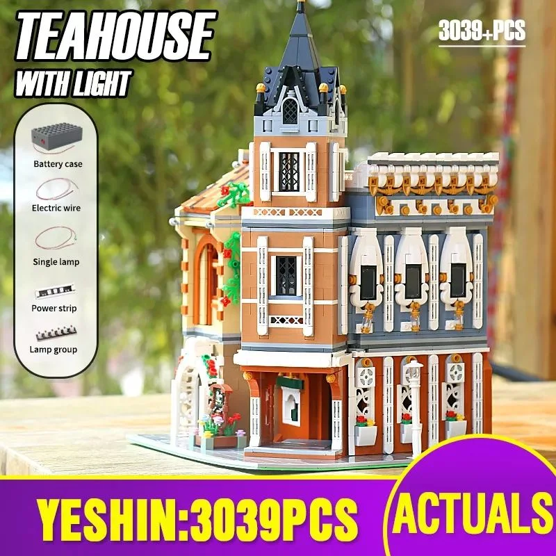 3039 PCS lazer Teahouse Building blocos Crianças Toys Kids Educational Intelectual criativa colorido tarde Tea House com luz