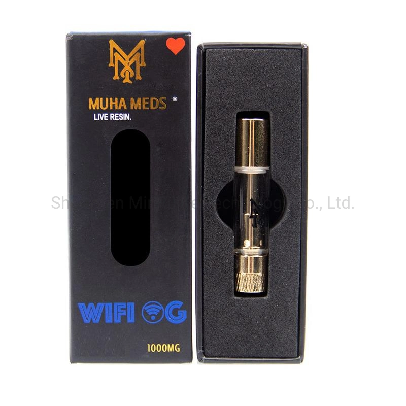 Muha Meds Live Resin Patronen Zerstäuber 0,8ml Keramik Spulen-Patrone Runde Spitze Gold Vape Carts mit holographischen Retail Box 510 Batteriestift Einfädeln