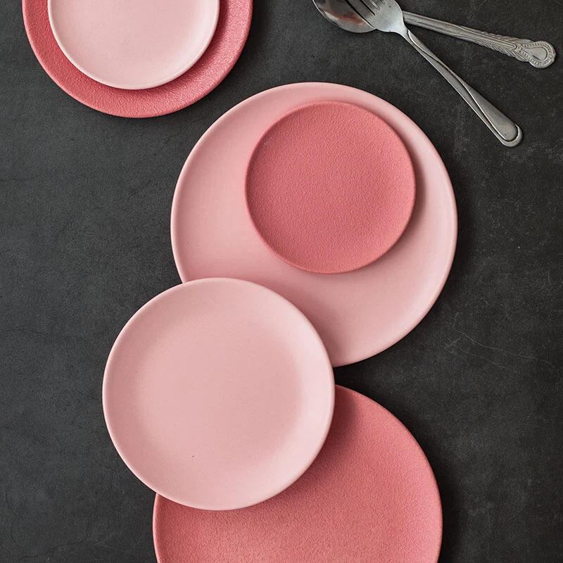 Ceramic Tableware Frosted Pink Plate Western-Style Pasta Plate Simple Style Steak Plate Hotel Restaurant Plate