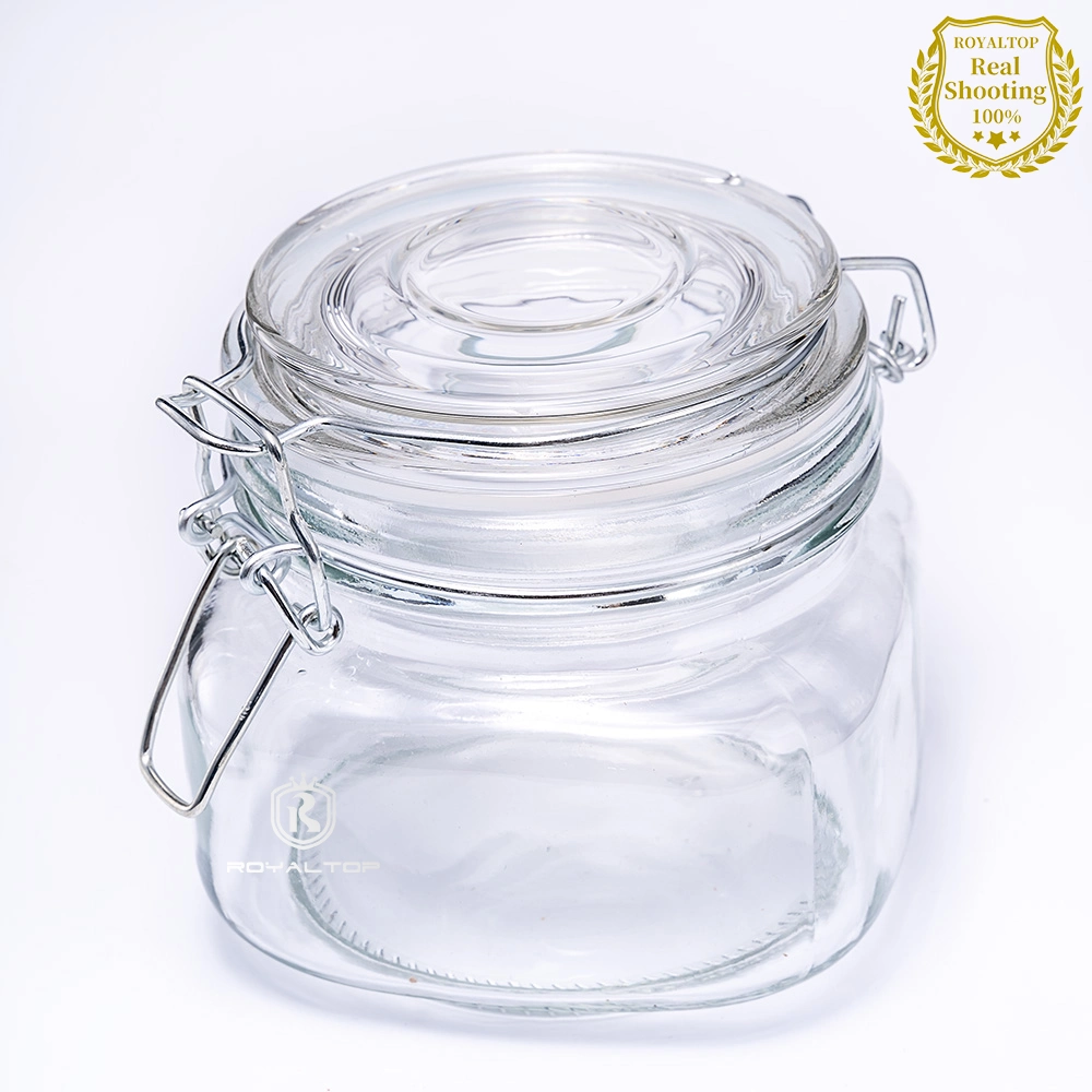 Wholesale/Supplier Rubber Seal Air Tight Mason Bottle Kitchen Spice Jam Coffee Large Glass Storage Jar with Stainless Steel Hinged Lid