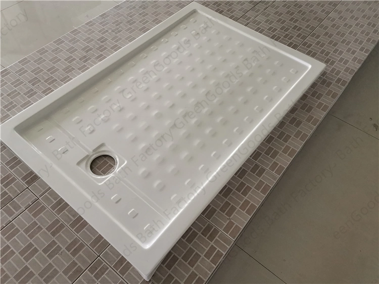 CE Rectangular Venta caliente ducha de resina acrílica Base para el cuarto de baño ducha 80X120 blanco de drenaje central de la bandeja de ducha