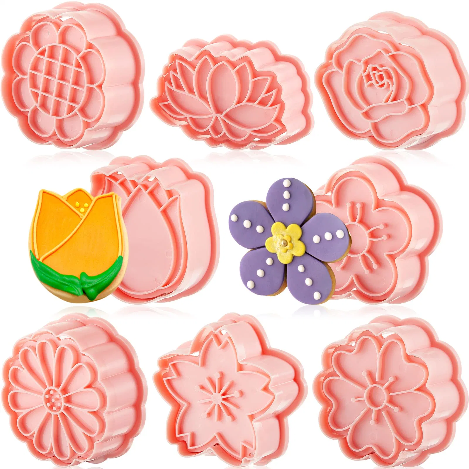 Flower Cake 3D Cookie Cutter with Plunger Stamps Mold for Home Kitchen