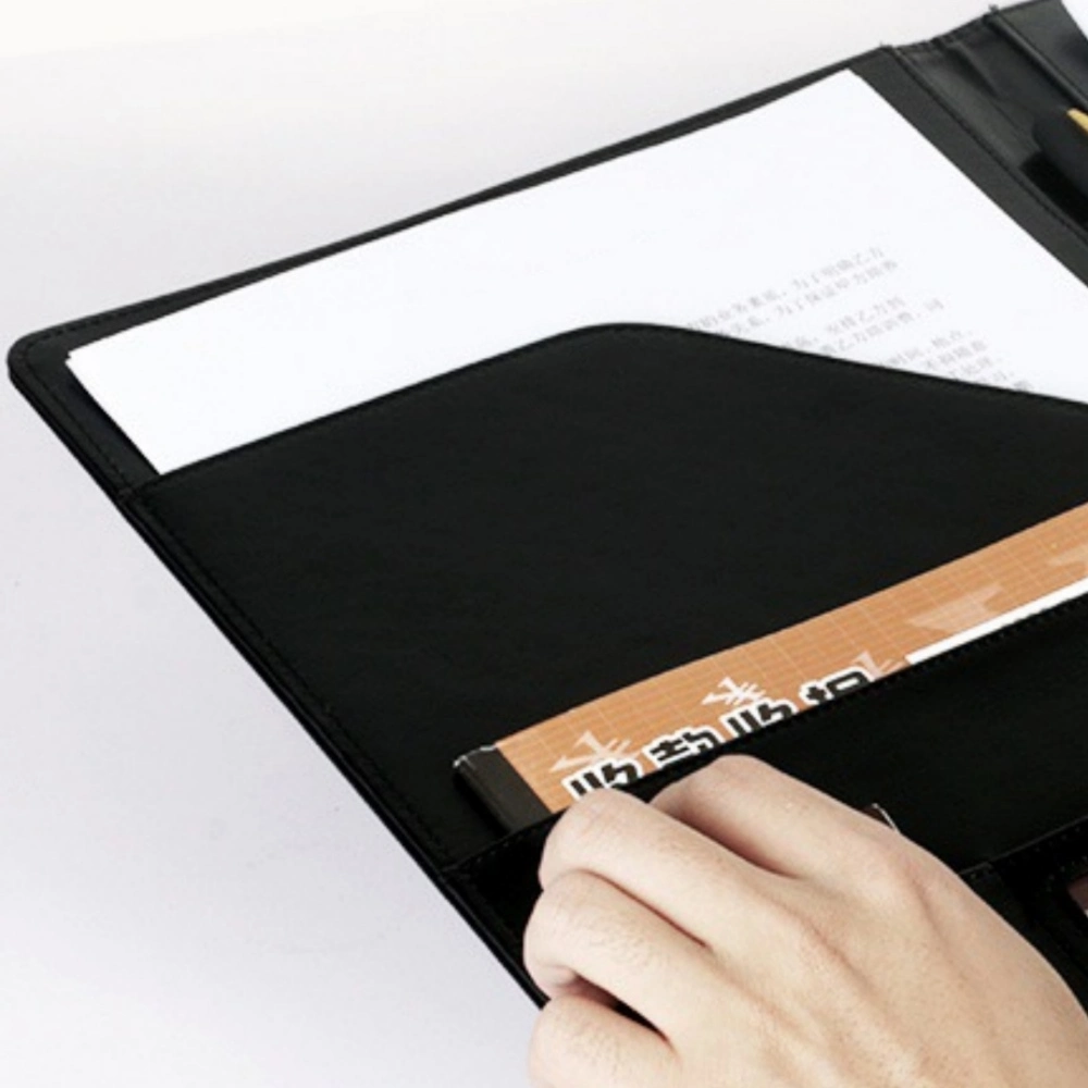 Magnetic Closure Metting Document File Organizer PU Leather Portfolio Presentation Folder with Metal Clip