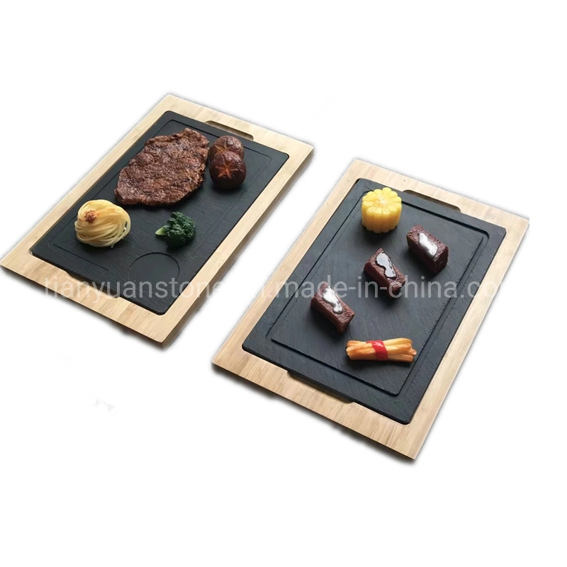 Pierre d'ardoise noire grande rectangulaire Plateau de fromages de bambou