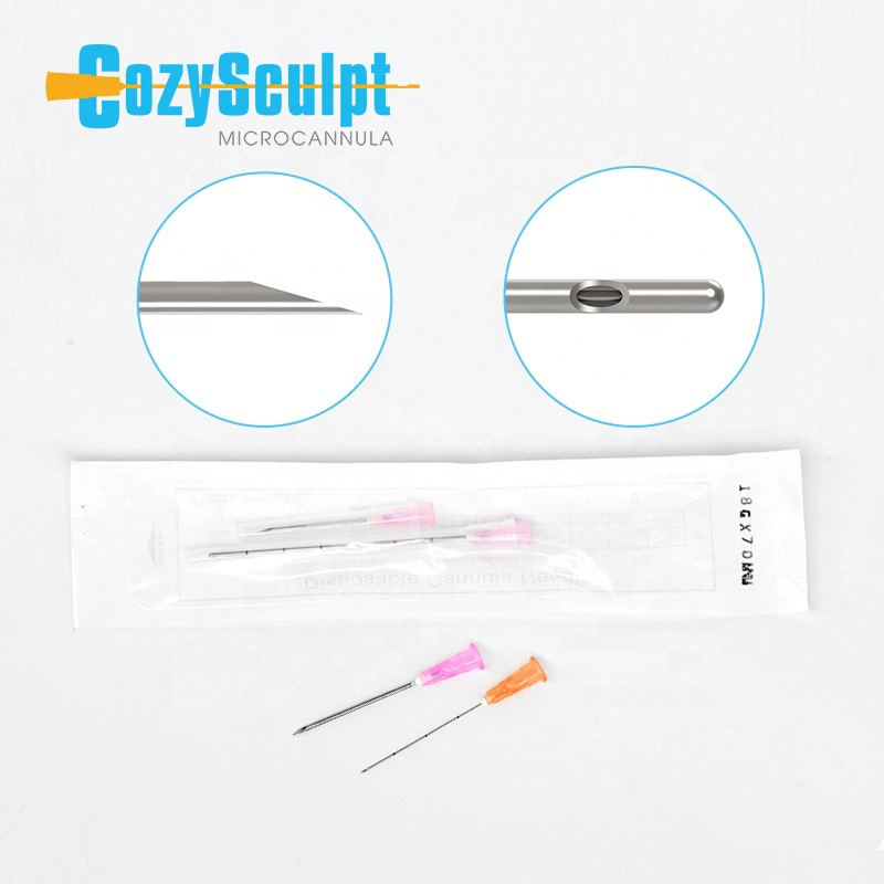 Aguja de jeringa desechable Cozysculpt 18 22 25 calibre Lip Eye Cánula para el relleno de trught lacrimal