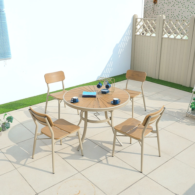 Patio Courtyard Outdoor Garden Plastic Wood Furniture Dining Chair and Table Set