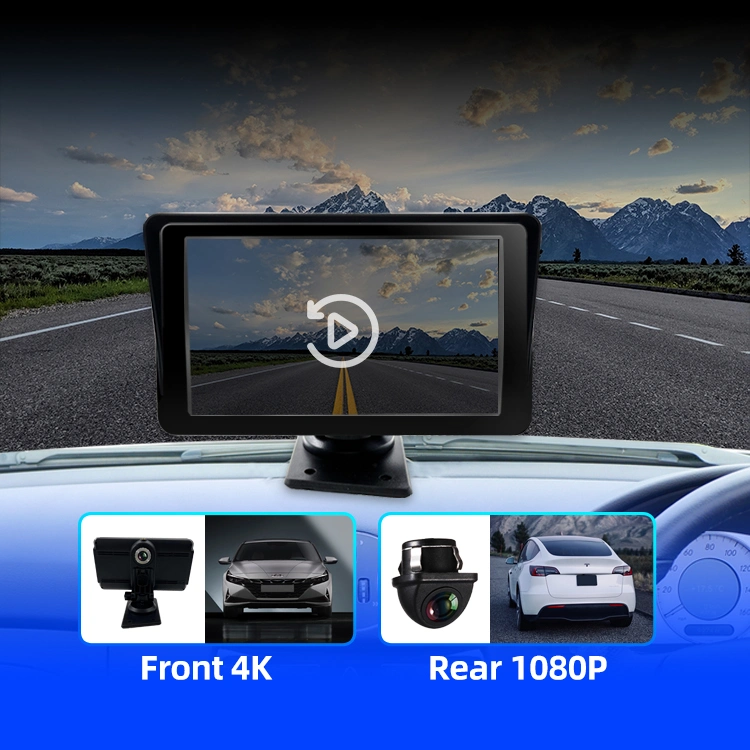 Wemaer 7 polegada de lente dupla 4K+1080P Carro Monitor portátil sem fio Carro Carplay Rádio Leitor estéreo com navegação GPS Android Market Auto