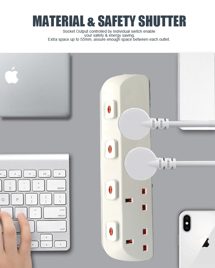 Less Resistance and Heat Universal UK Plug Power Strip Socket