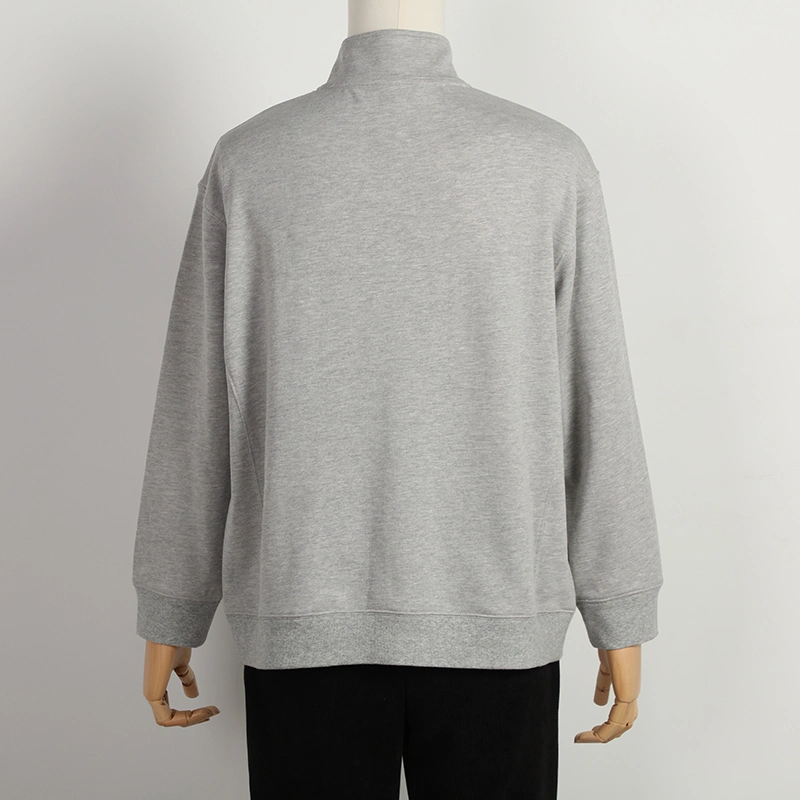 Men Knitted Terry Stand Collar with Pressbutton Long Sleeve Dropped Shoulder Sweatshirt