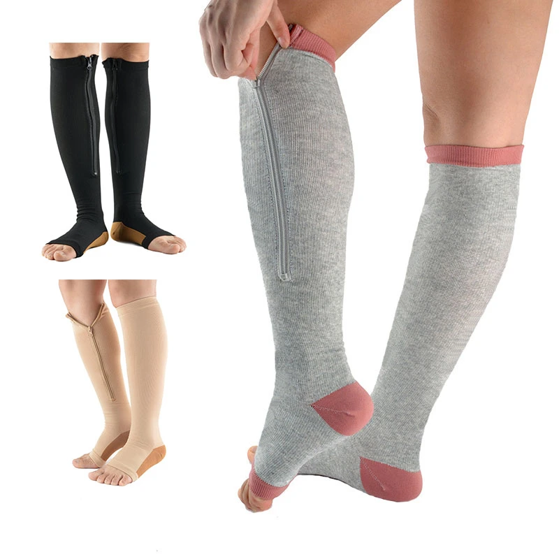 Fermeture à glissière côté haut de chaussettes de compression pour les femmes