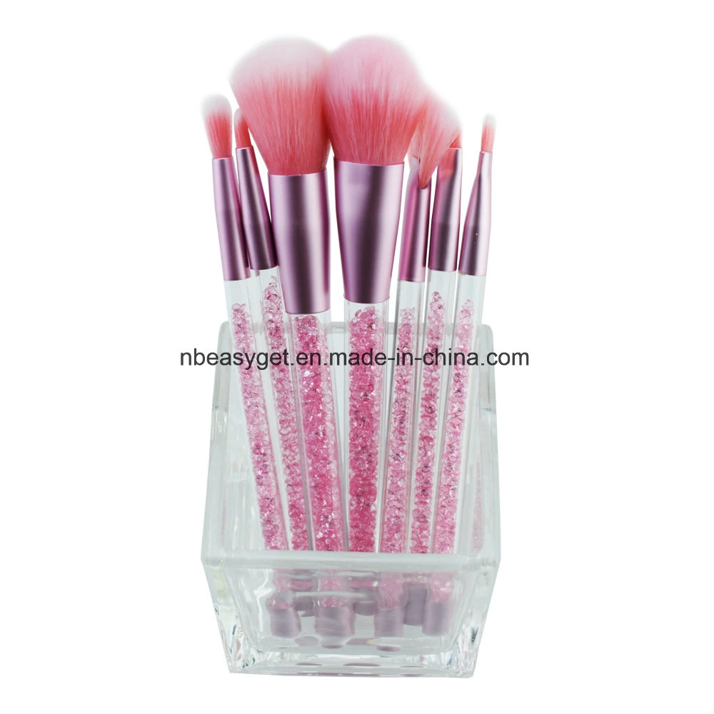 7PCS Makeup Brush Set with Shiny Crystal Liquid Quicksand Glitter Acrylic Handle Esg10503