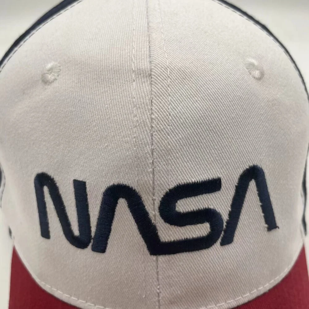 Adult Cotton Five Piece Flat Browed Baseball Cap with Embroidery Nasa Logo and Metal Button