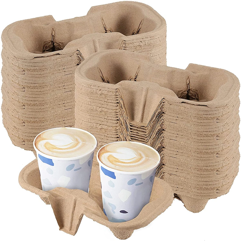 2 Soporte de bebidas de tazas, soporte de fibra de café moldeado desechable, soporte de tazas duradero para bebidas calientes o frías