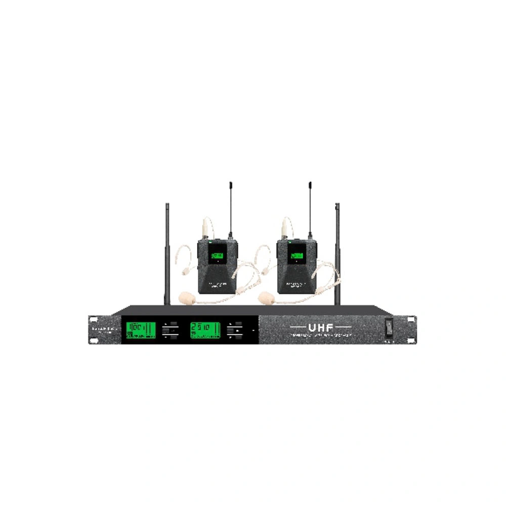 Conjunto de microfone UHF Dual Channel Mikrofon sem fios para cinto de ouvido com microfone incorporado Com 2 bodies