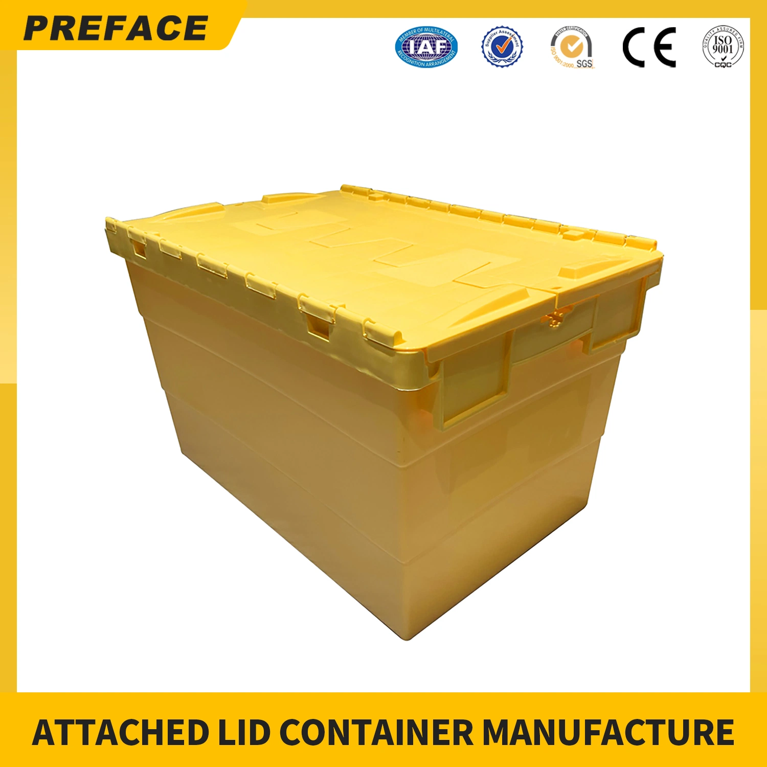 Fabricantes Atacado Portátil plástico Crate volume de negócios caixa de tampa anexa Distribuição e armazenamento