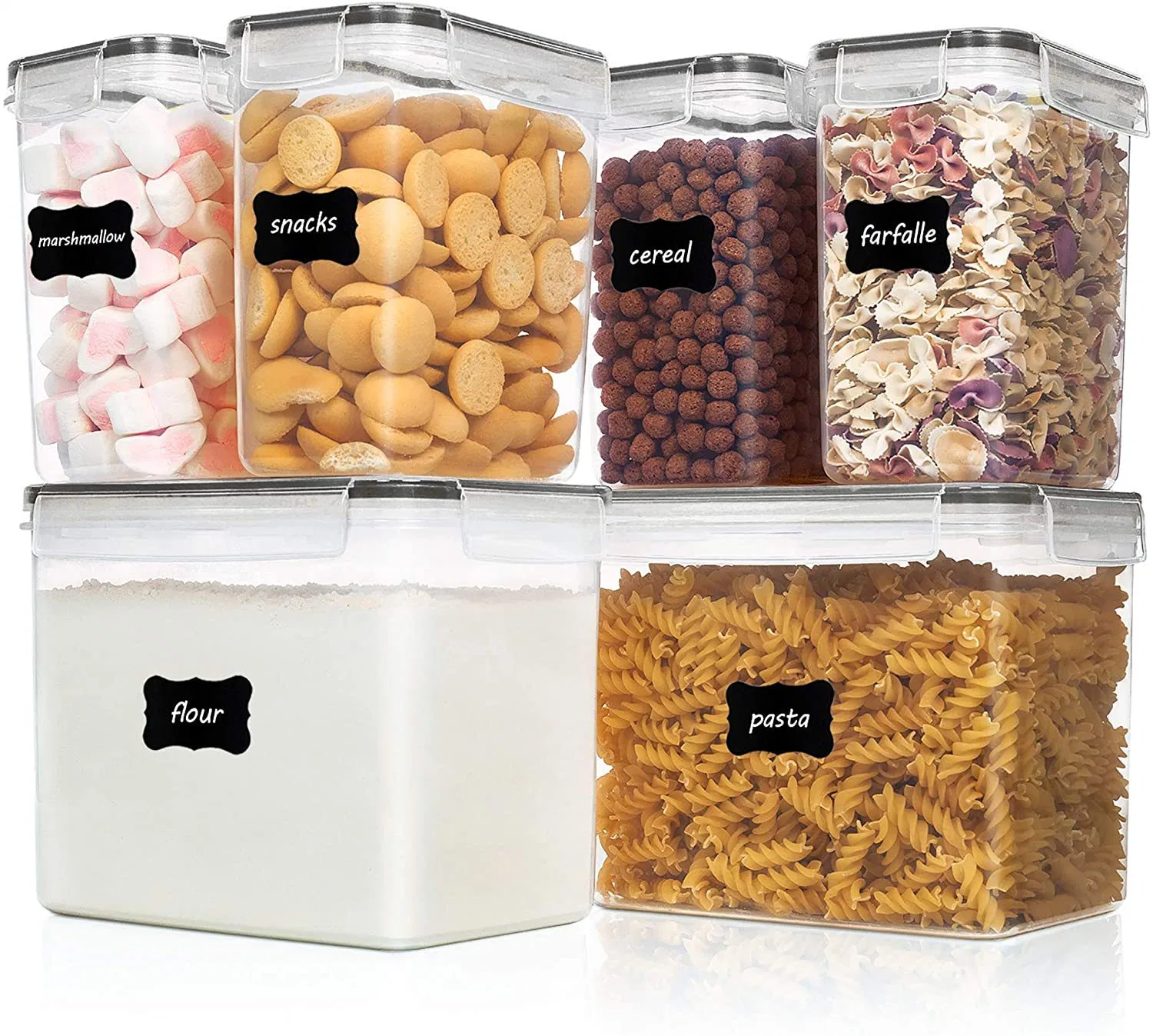 BPA Free Plastic Airtight Lid 4 Piece Set Cereal Dispensers Food Storage Container Set Suitable for Cereal, Flour, Sugar