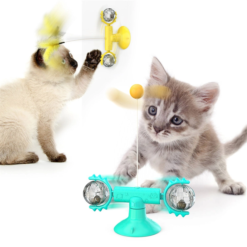 Wholesale Pet Toys Feather Interactive Training Puzzle Cat Toy with Catnip Ball Balance Suction Cup