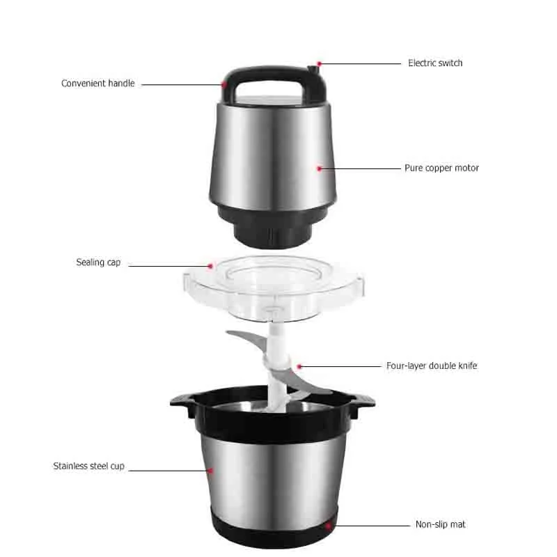 (QH-6.0L) Household Electric Mincing Machine Portable 6L Meat Mincer Small Kitchen Appliance 1000W 220V