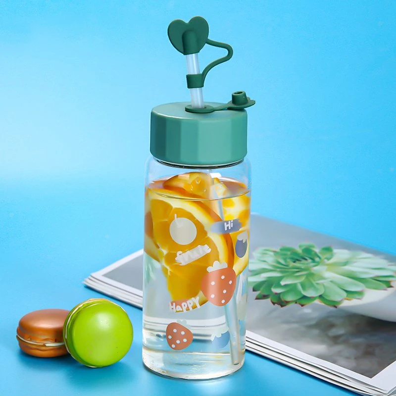 Eco Friendly Drinking Clear Mugs Kids Cute Min Fruit Juice Coffee Tea Milk Cup Clear Borosilicate Smoothie Jar Glass Water Bottle with Straw