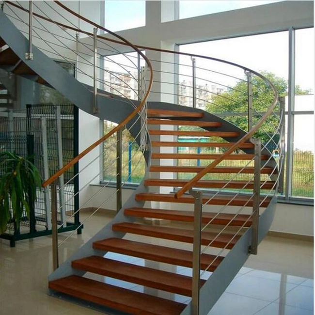 Factory Direct Price Interior Stair Railings Strong Support Curved Outdoor Staircase Stainless Steel Glass Curved Staircase Design