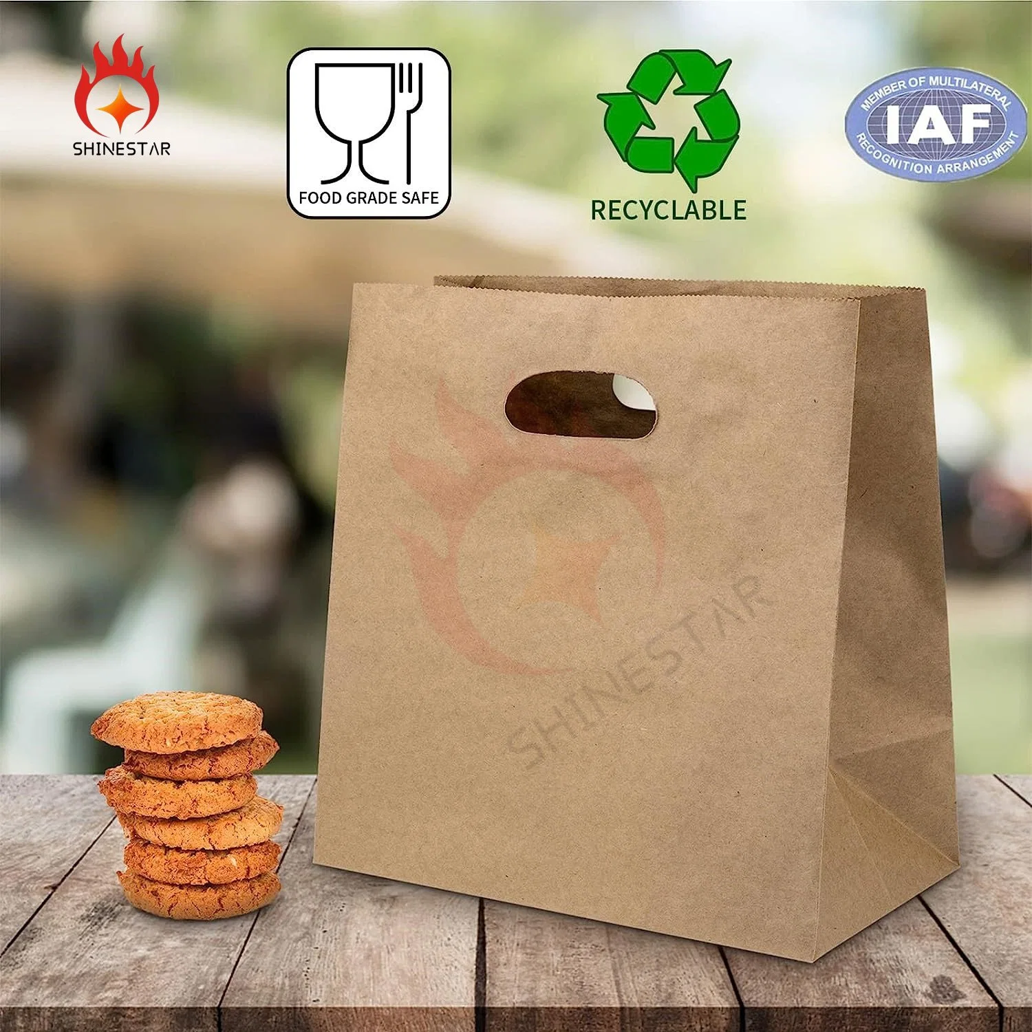 Pulgadas bolsas de papel marrón con asas troqueladas para empresas, tiendas de comestibles, de compras