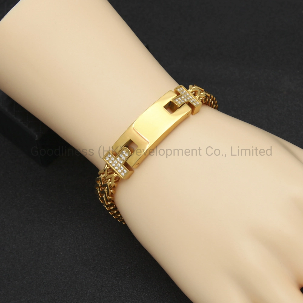 Hot Cross-Border Electroplating Stainless Steel CNC Zircon Bracelet