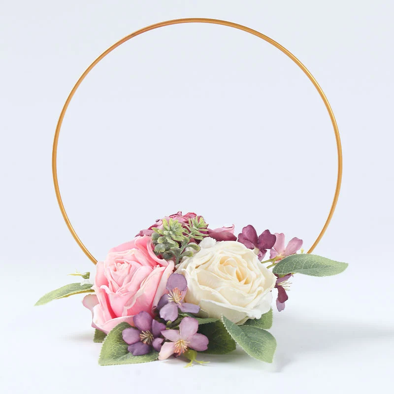 Gold Hoop Rings Metal Wire Wreath Artificial Flower Wedding Centerpieces Party Decorations