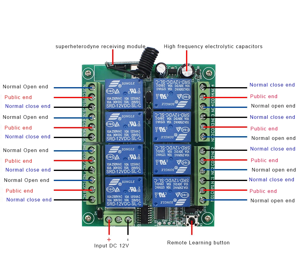 8-канальный модуль реле постоянного тока беспроводной 433 МГц РЧ-пульт дистанционного управления Передатчик и плата приемника управляющего переключателя