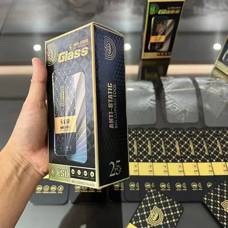 Factory Screen Protector Versorgung auf Lager 9d ESD Golden Diamond Og gehärtetes Glas Antistatikglas für I Phone14-6 pro Max Sam Sung Hua Wei