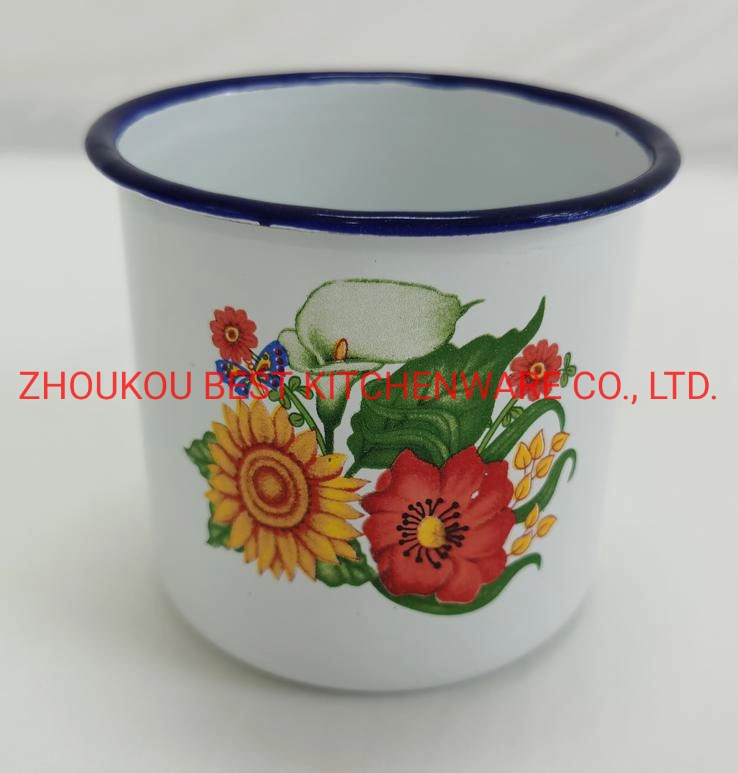 8cm Factory Price Carbon Steel Enamel Cup with Verious Decals.