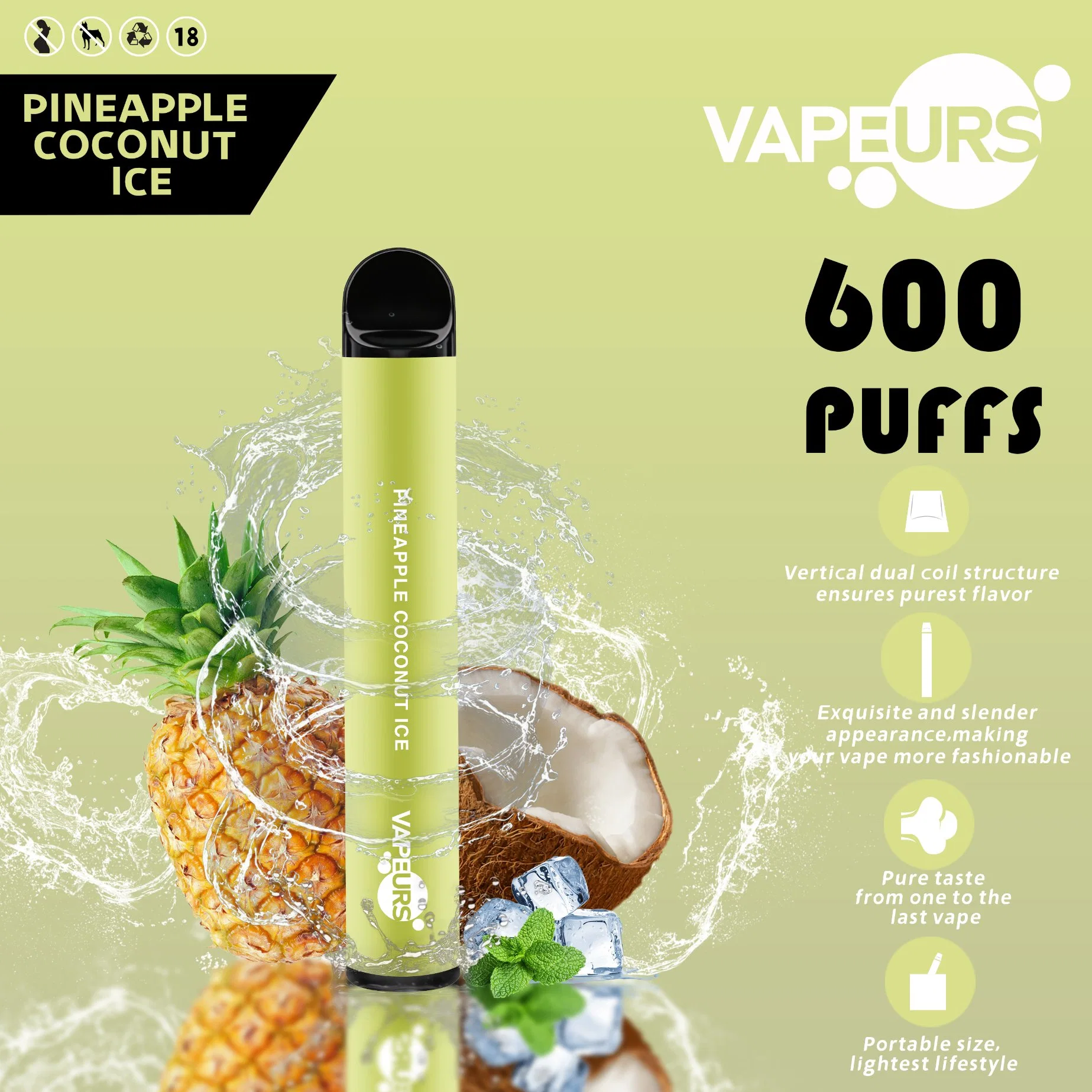 Одноразовые пироги Vape 600 Vapeurs Shenzhen 2ml E Cigarette Разные вкусы