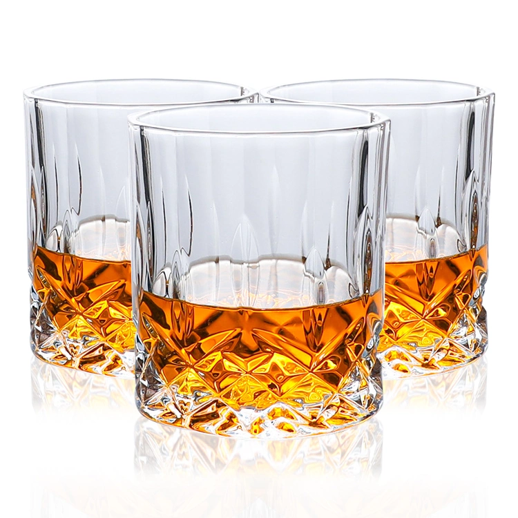 Free Sample Lead Free Modern Drinking Whiskey Crystal Drinking Glassware Embossed Whisky Glass Cup for Home Bar