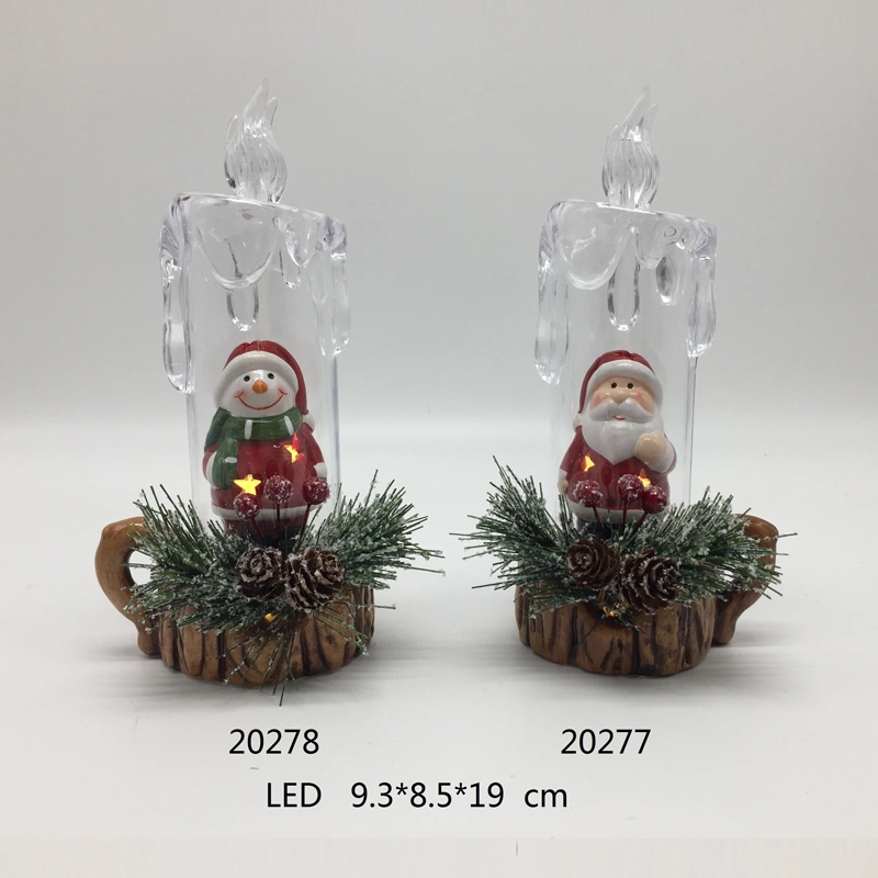 Ceramic Santa & Snowman in Crystal Candle Design LED Lighting Crafts in 2 Color Assortment for Christmas Decoration