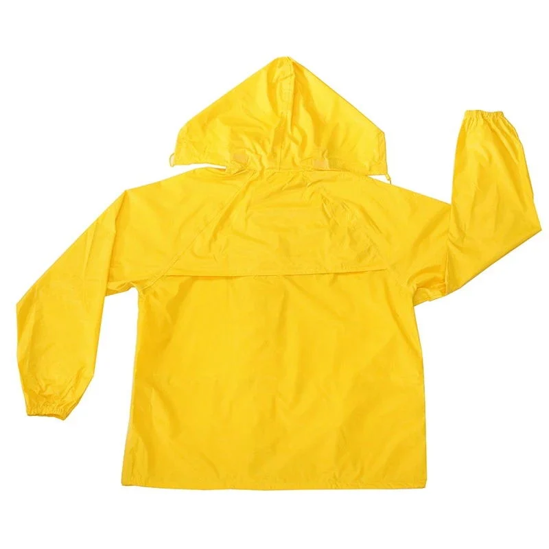 Dos piezas 170t Revestimiento de PVC de poliéster para adultos Raincoat agua amarilla Impermeable resistente al aceite resistente a sustancias químicas con capucha para hombre