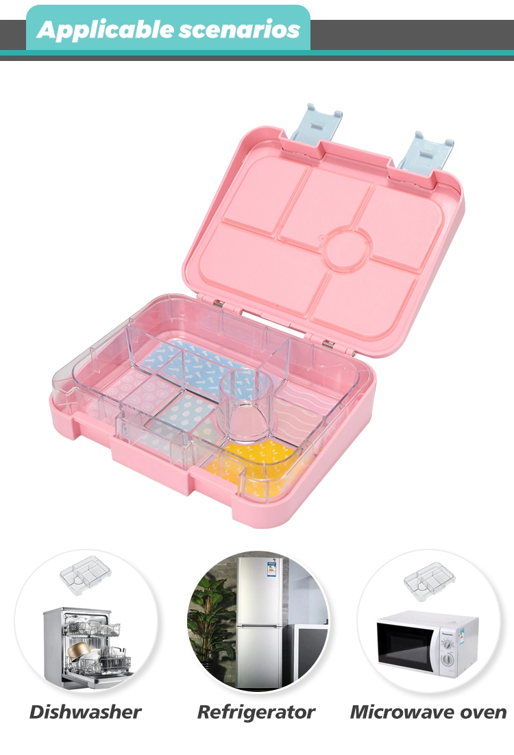 Aohea 6 Leakproof Compartments, BPA-Free Bento Box, Microwave and Dishwasher Safe