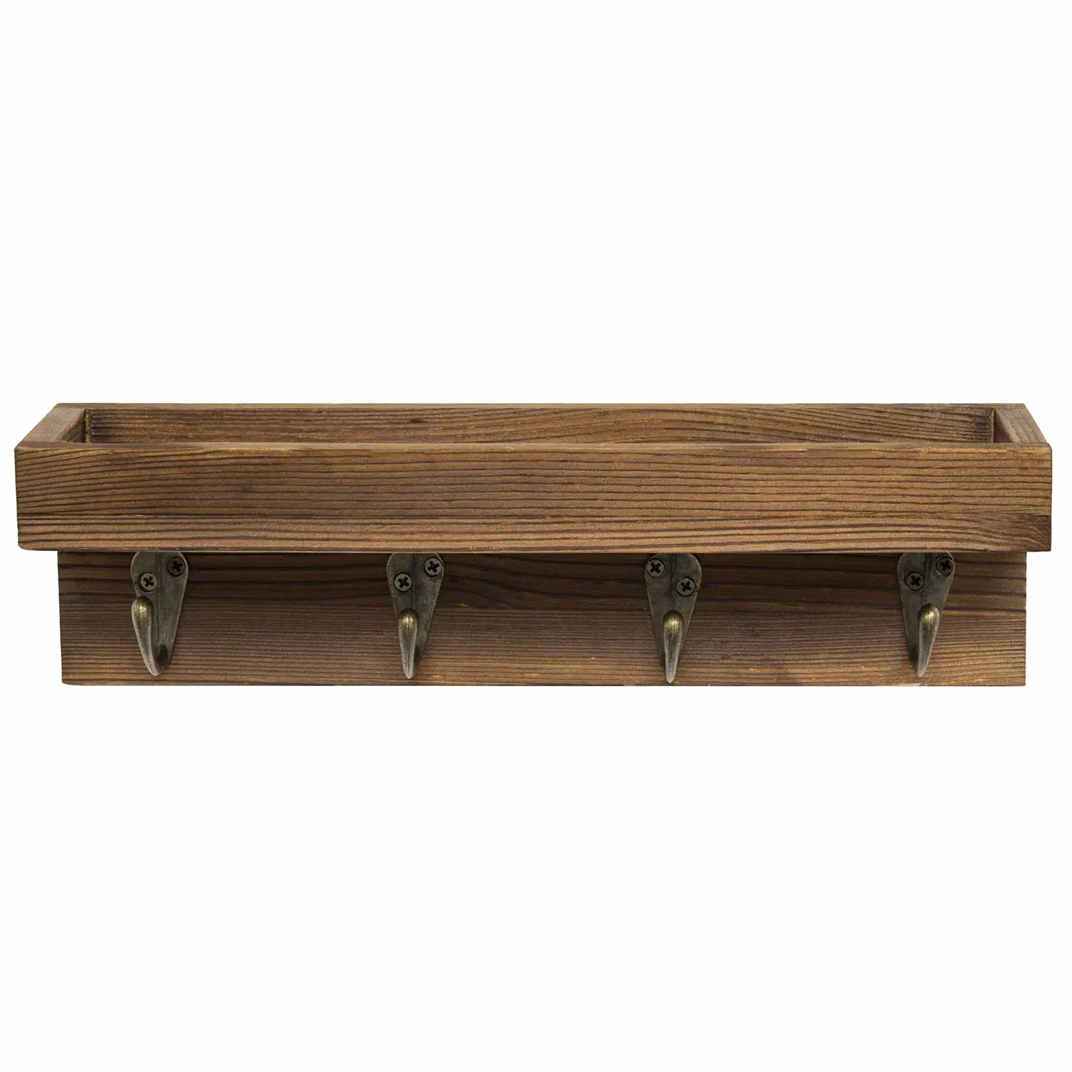 Schwimmende Wandregal mit Haken Dunkel Braun Holz Eingang Lagerung Regal