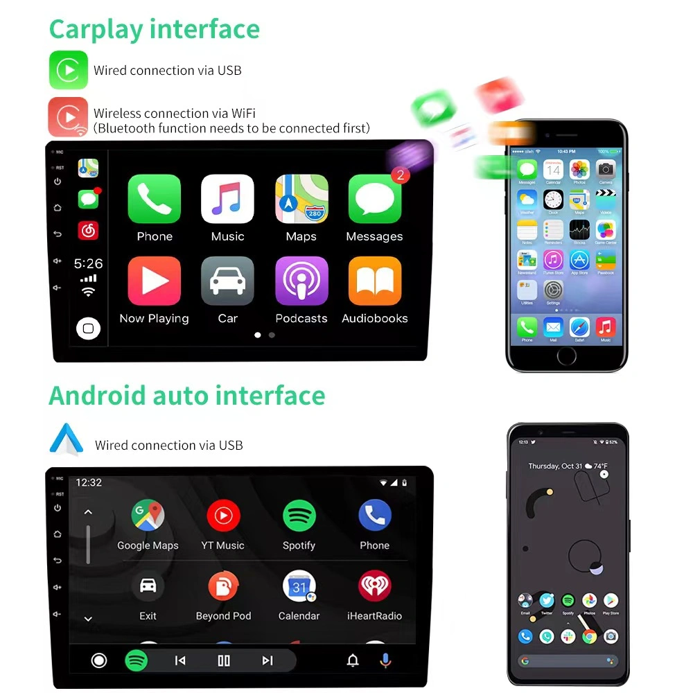 Receptor multimedia con pantalla táctil de 9 pulgadas, AM FM RDS, Apple Carplay, Android Auto, Bluetooth, llamadas manos libres y transmisión de música, entrada de cámara de respaldo, radio para automóvil