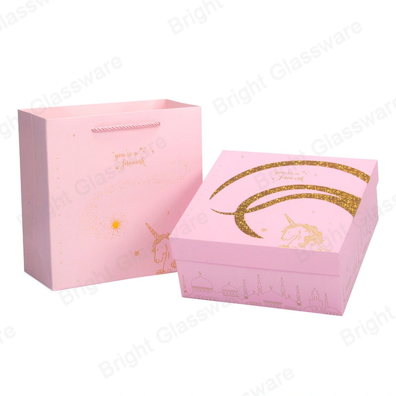 Custom Logo Luxury Gold Stamping Cardboard Cute Folding Gift Box with Paper Bag