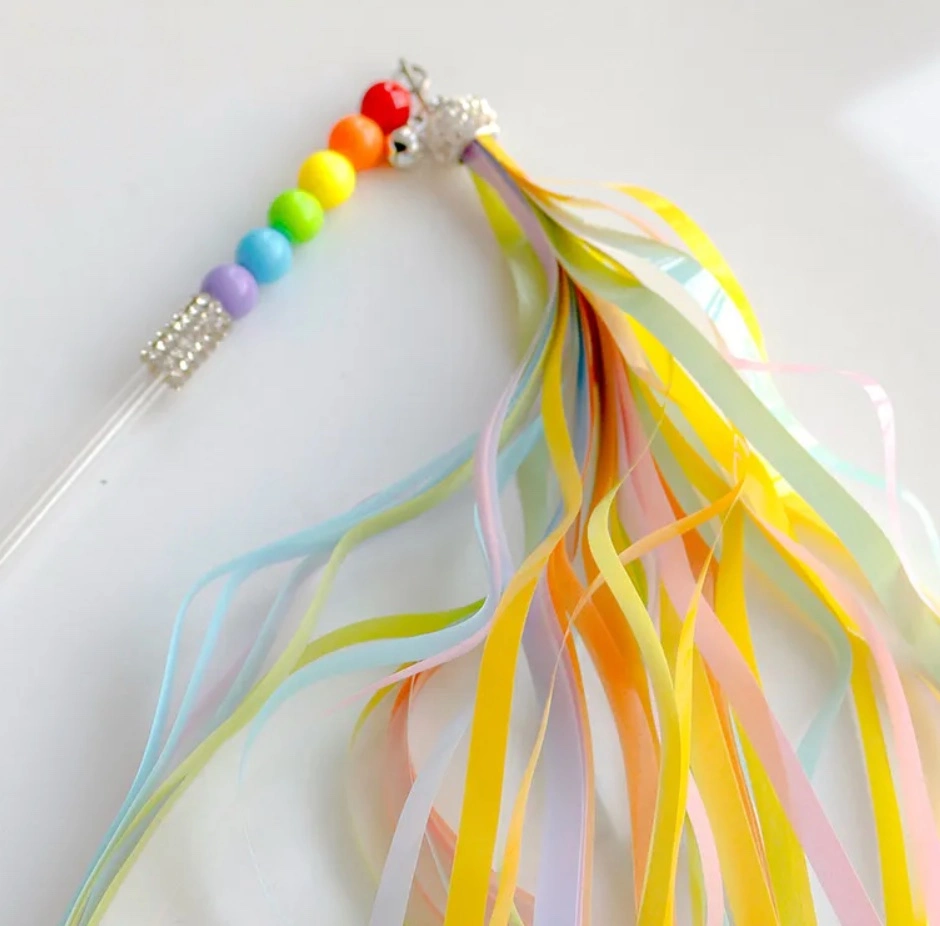 Hot Sale Rainbow Color Cat Teaser Multicolor Tassel Bell Cat Toy