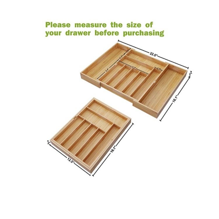 Cutlery Tray Desk Drawer Organizer Silverware Holder Bamboo Wood Utensil Storage Box