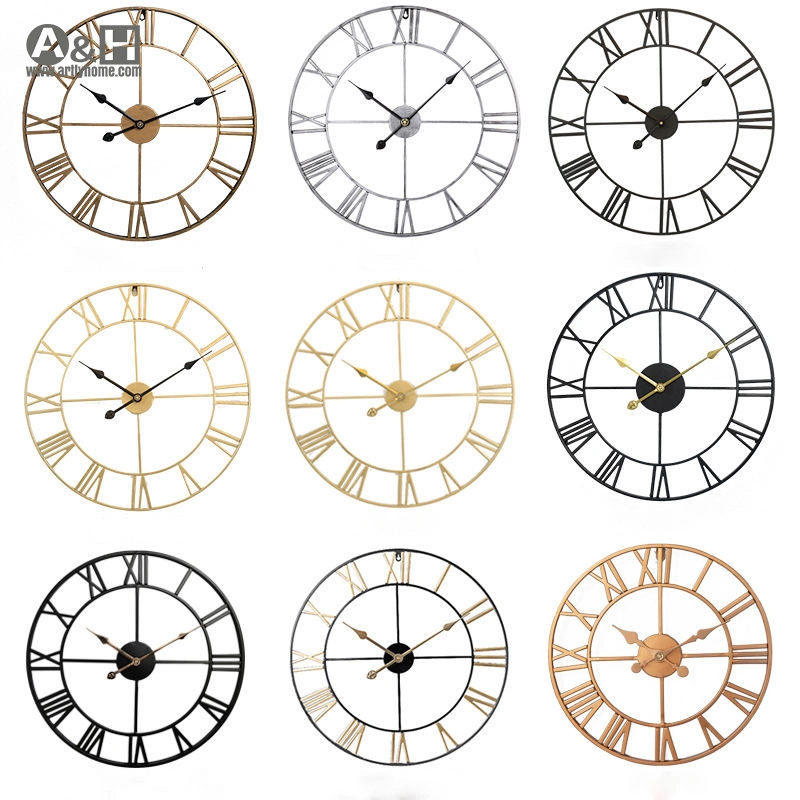 Gold/Black/Silver Big 60/80/100/150cm Large Iron Metal Wall Clock for Outdoor Living Room