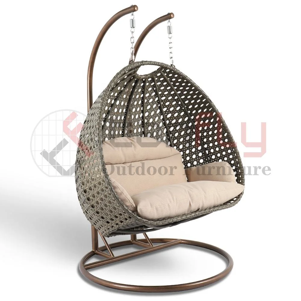 Patio Swings Double Seat Egg Chair Swing Wicker Hanging Chair with Stand