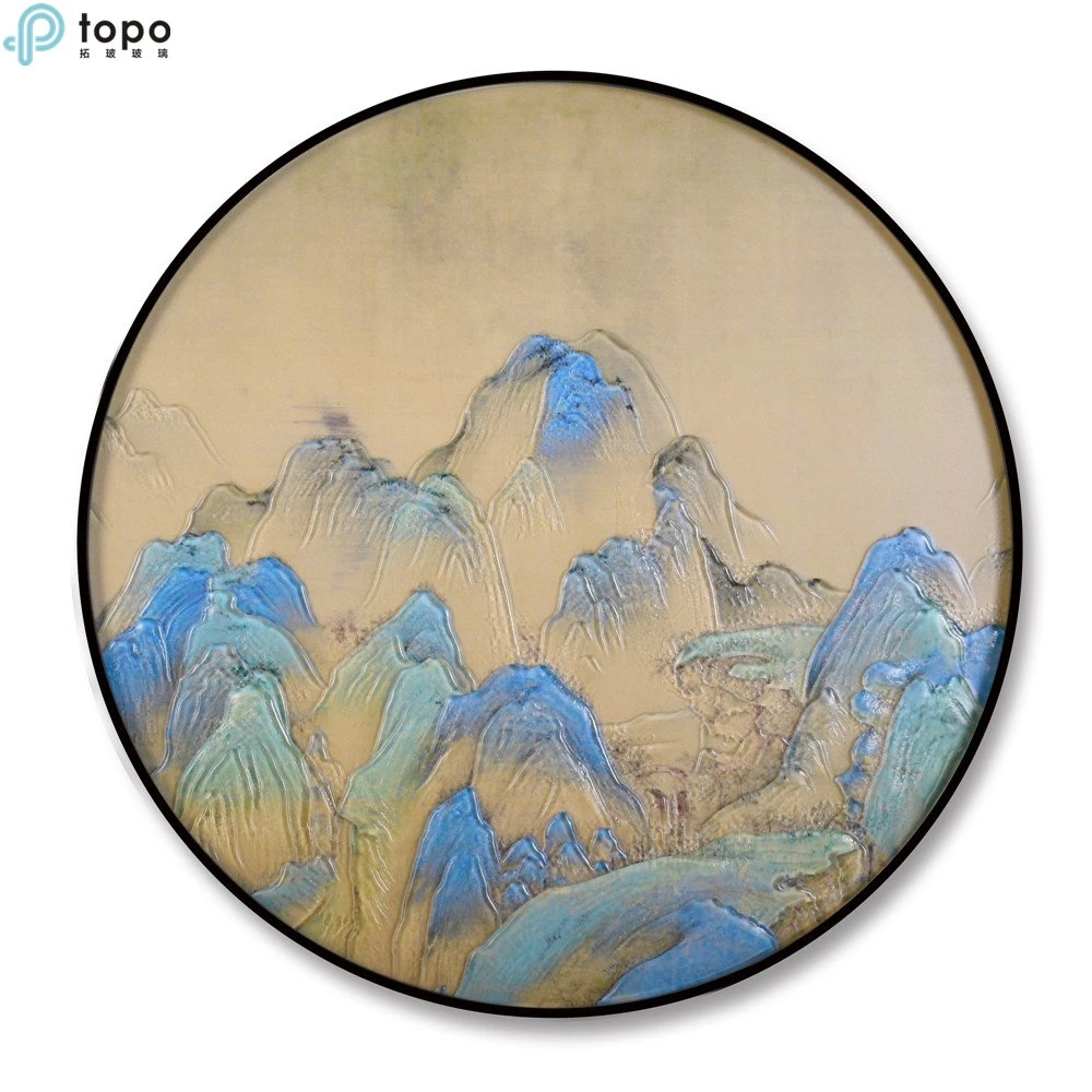 Decor Wall Modern 400mm Circle Coloured Art Painting on Low Iron Glass (MR-YB6-2053C)