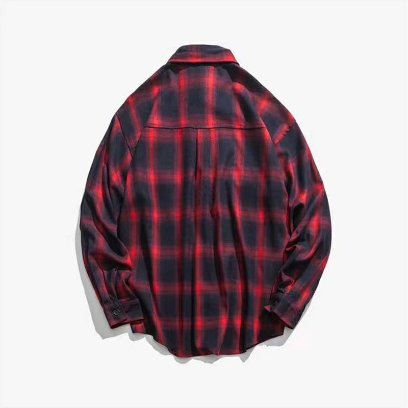 ODM OEM Mens Oversized Design Flannel Shirt Green Red Cotton Custom Plaid Shirt