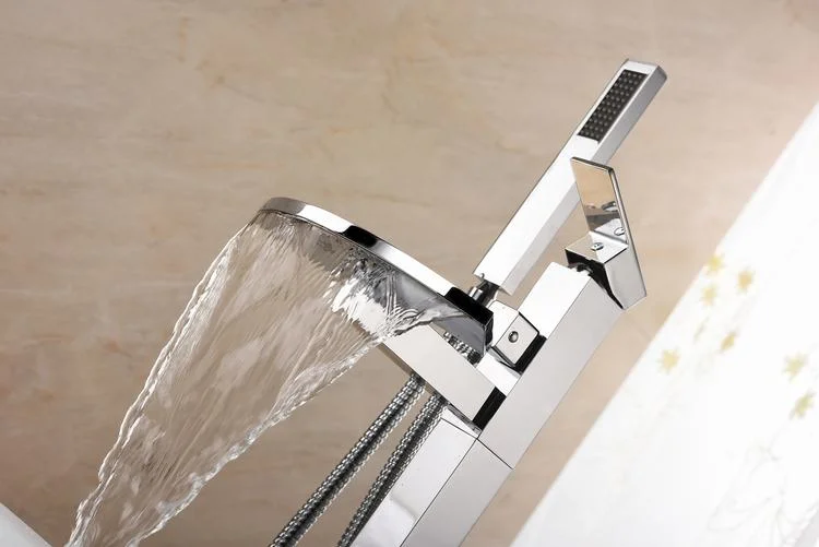 Bathroom Stand Alone Waterfall Bathtub Faucet Floor Mounted Bath Tap