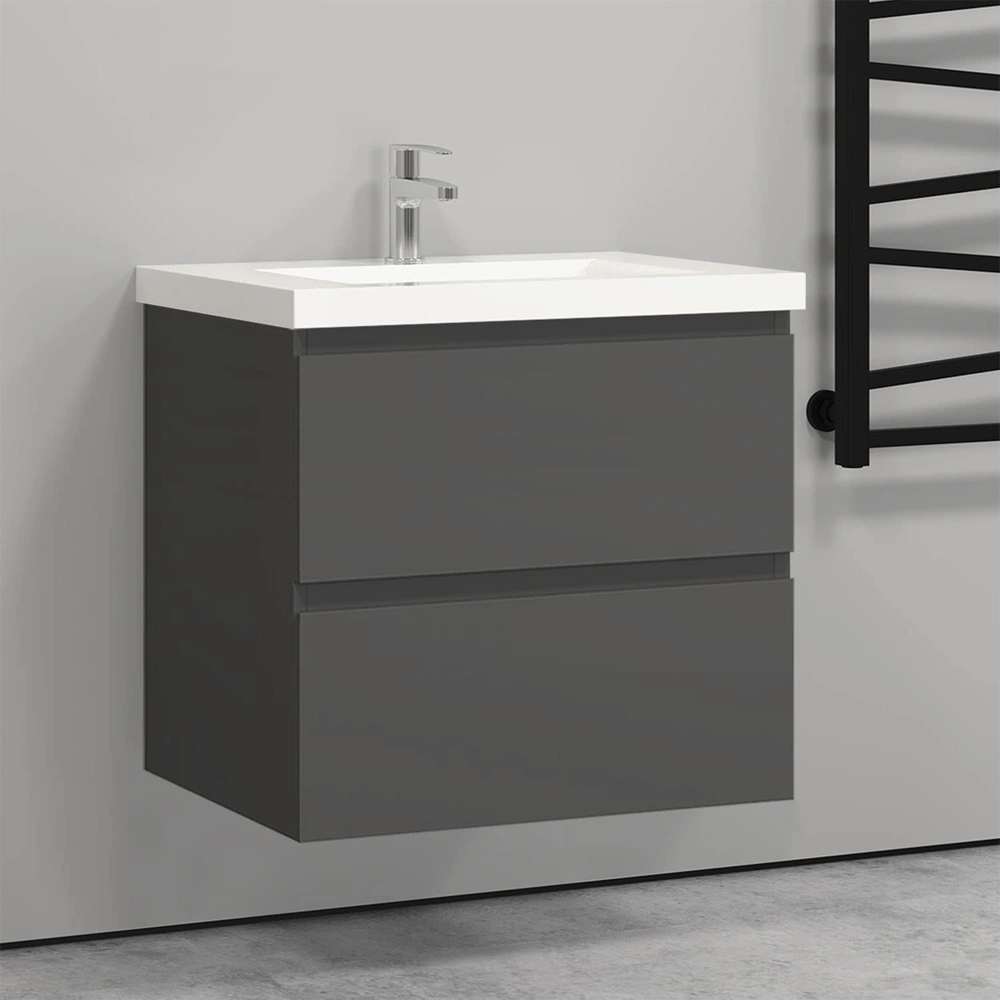 500mm PVC Matt Grey Wall Hung Basin Vanity Unit with 2 Soft Close Drawers